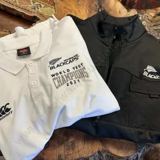 NZ Black Caps World Test Champions 2021 Sz XL Canterbury Polo Tee & Black Caps Long Sleeve Sweat Shirt