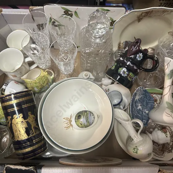 Box Of Assorted China & Crystal Items Including Royal Albert Etc