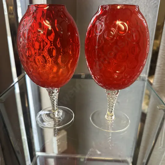 Pair Of Vintage Art Glass Vases H21cm.