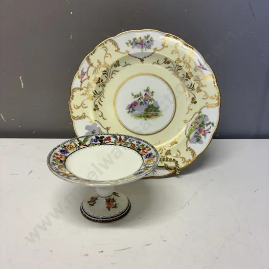 Antique handpainted Crescent porcelain plate with Aynsley small Compote