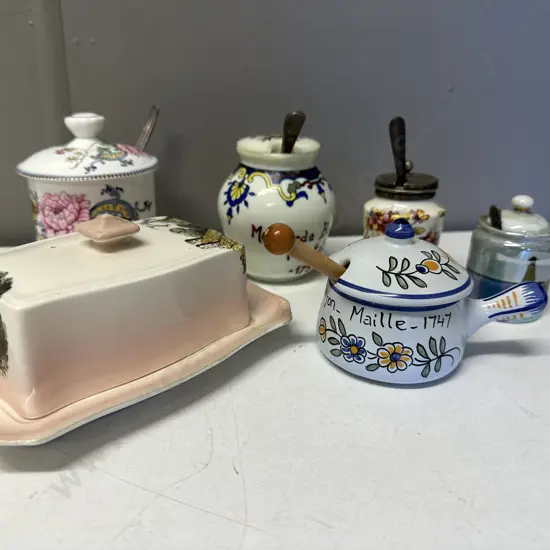 Vintage China Items Including Crown Chelsea Manor Sugar /Jar, Royal Winton Butter Dish Etc