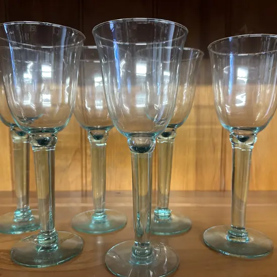 Set Of Six Green Stemmed Wine Glasses