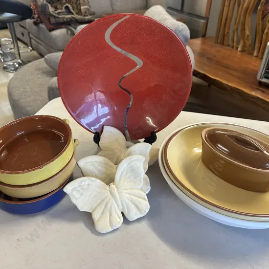 Platters, Bowls Lidded Casserole Dish & Butterfly Wall Plaques 
