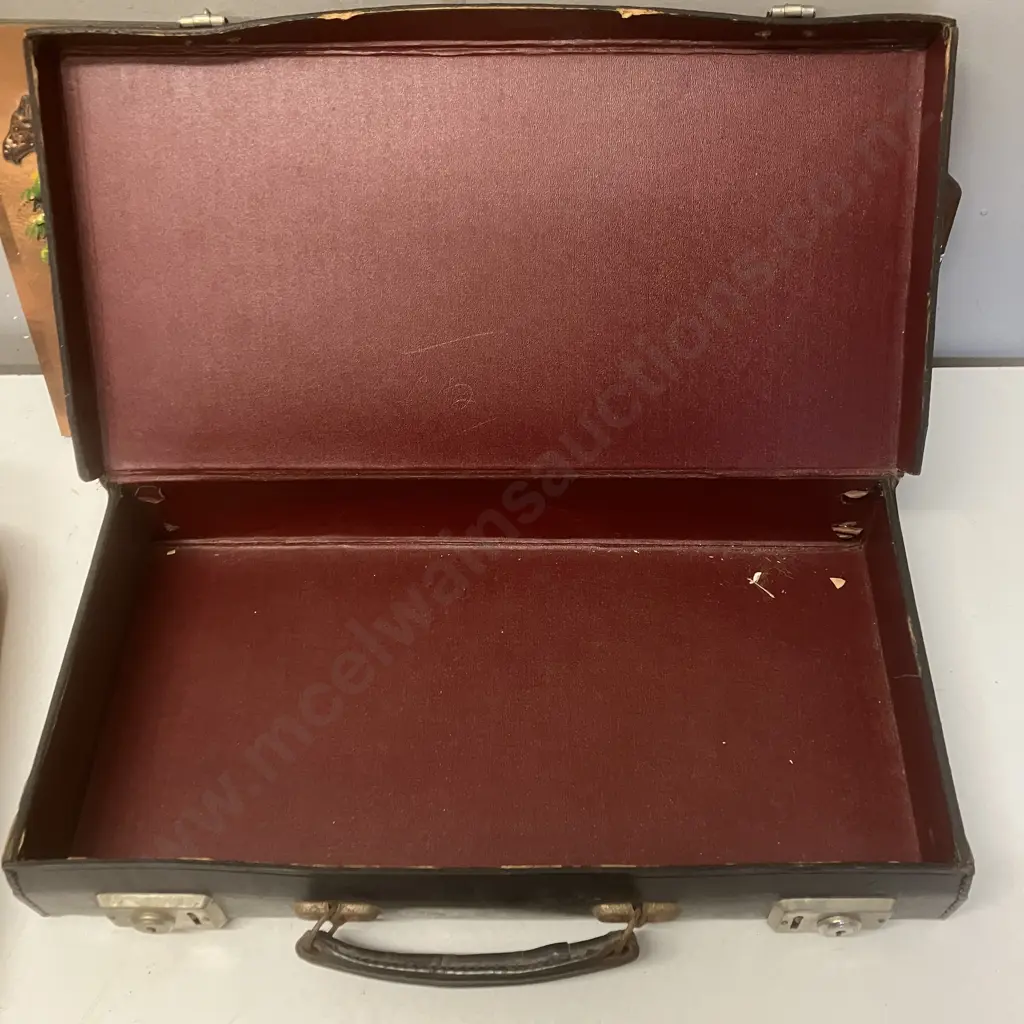 Small Vintage Case & Oak Wood Press & Vintage Wall Art x 3 Image 1++