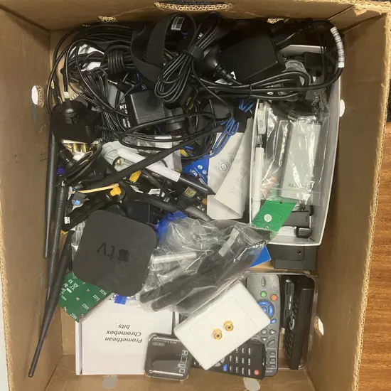 Box Lot Electronics, Apple TV, Leads  Etc