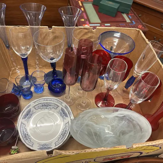 Selection Of Vintage Coloured Glasses, Vases Etc
