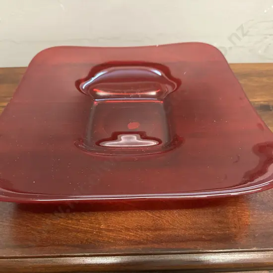 Mid Century Art Glass Ruby Red Bowl 31x31cm.