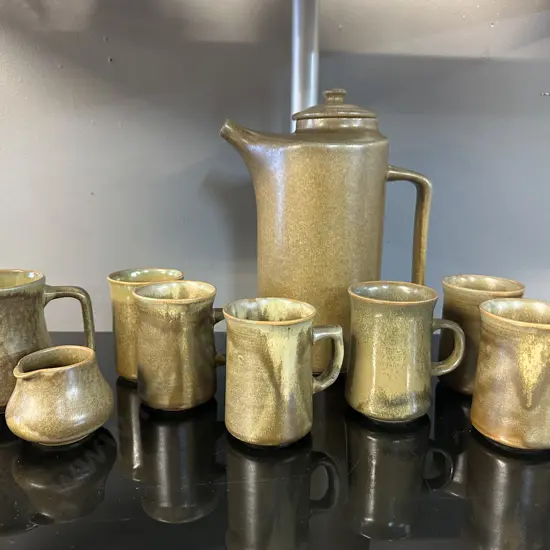 Vintage Temuka Pottery Stoneware Items Including Coffee Pot, Mugs, Creamer Etc