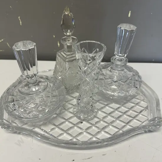 Selection Of Vintage Crystal Items On Tray