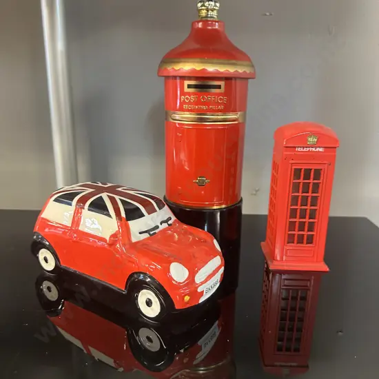 Collection Of Money Boxes Including Telephone Booth, Post Office & Car