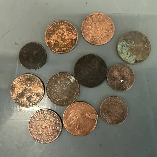 Rare Auckland NZ Hague Smith Token Prince Albert & 1857 Australia Peace & Plenty Token Etc 