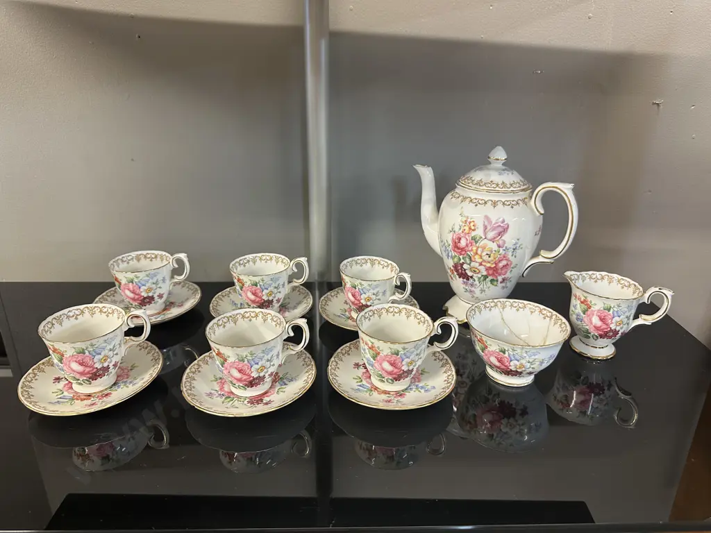 Vintage Crown Staffordshire Demi Tasse Coffee Set 'Englands Bouquet' Image 1++