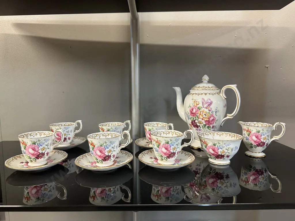 Vintage Crown Staffordshire Demi Tasse Coffee Set 'Englands Bouquet' Image 1++