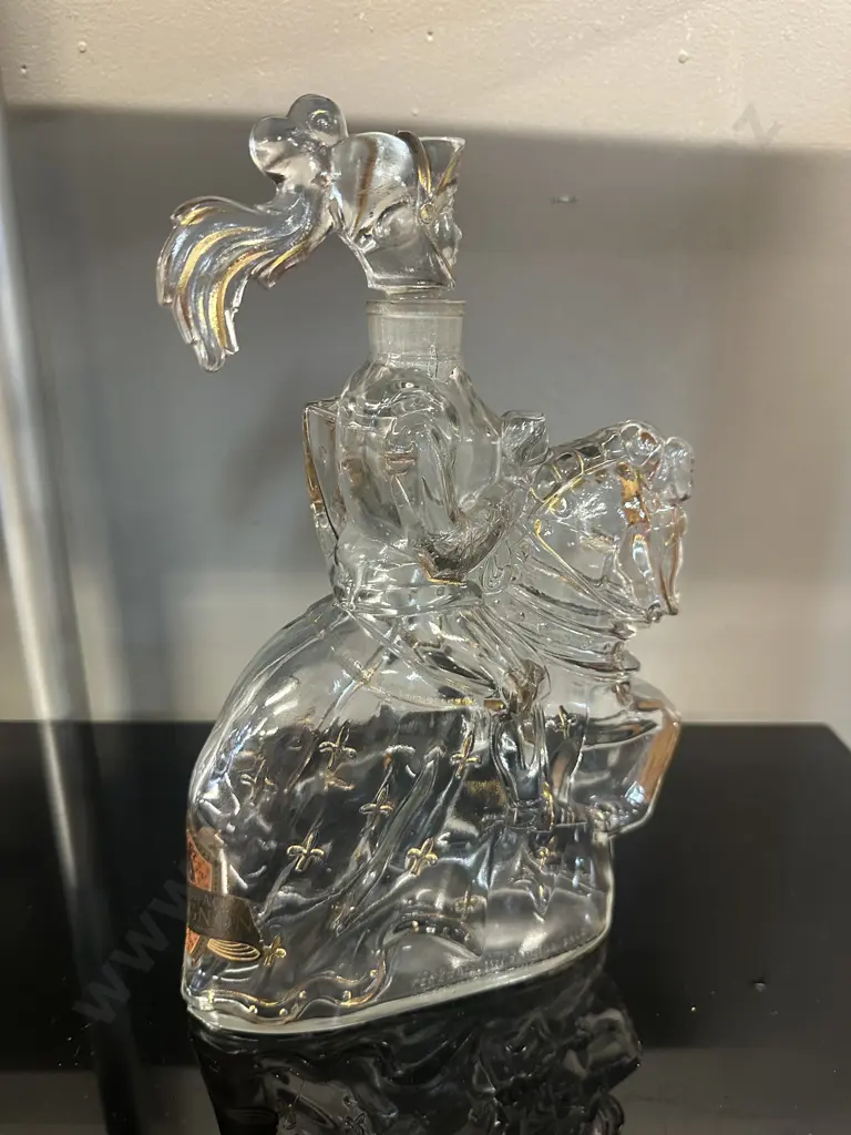 Vintage Castagnon Knight On Horse Glass Decanter Originally Used For Armagnac Brandy H28cm. Image 1++