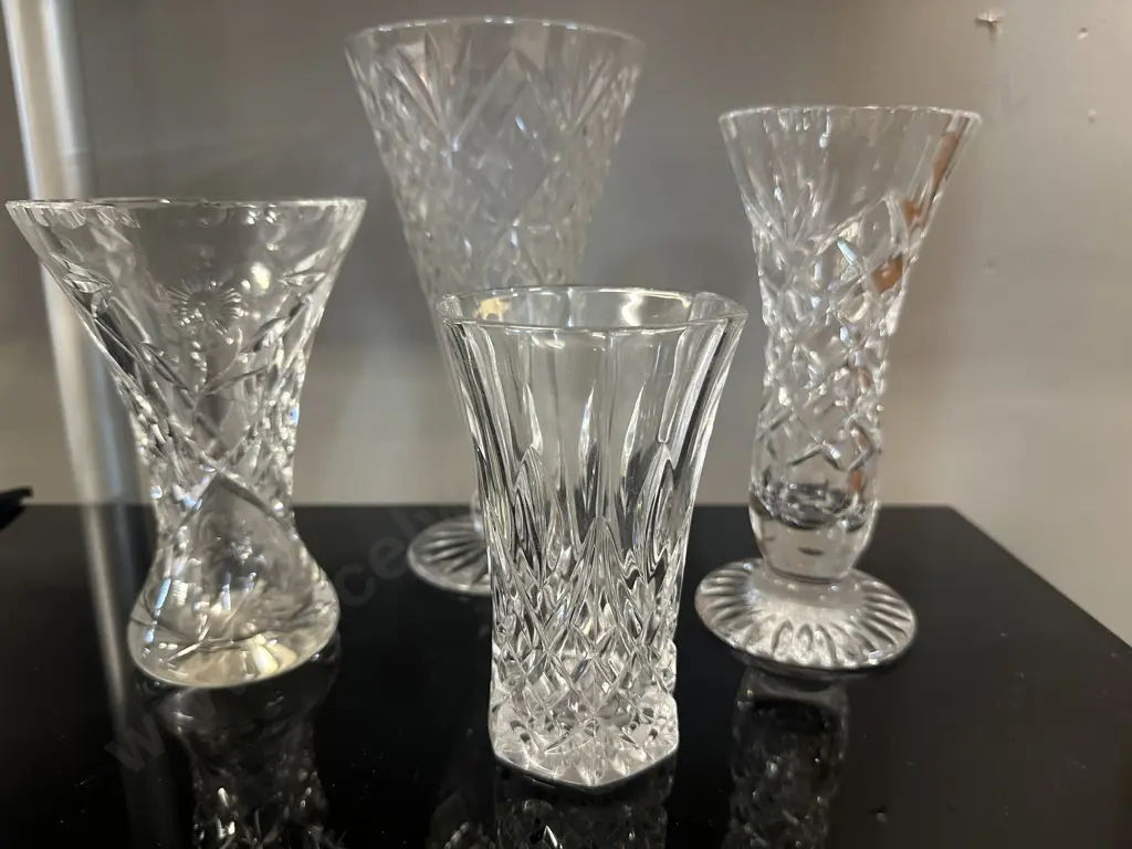 Selection Of Vintage Crystal Vases Including Diamond Image 1++