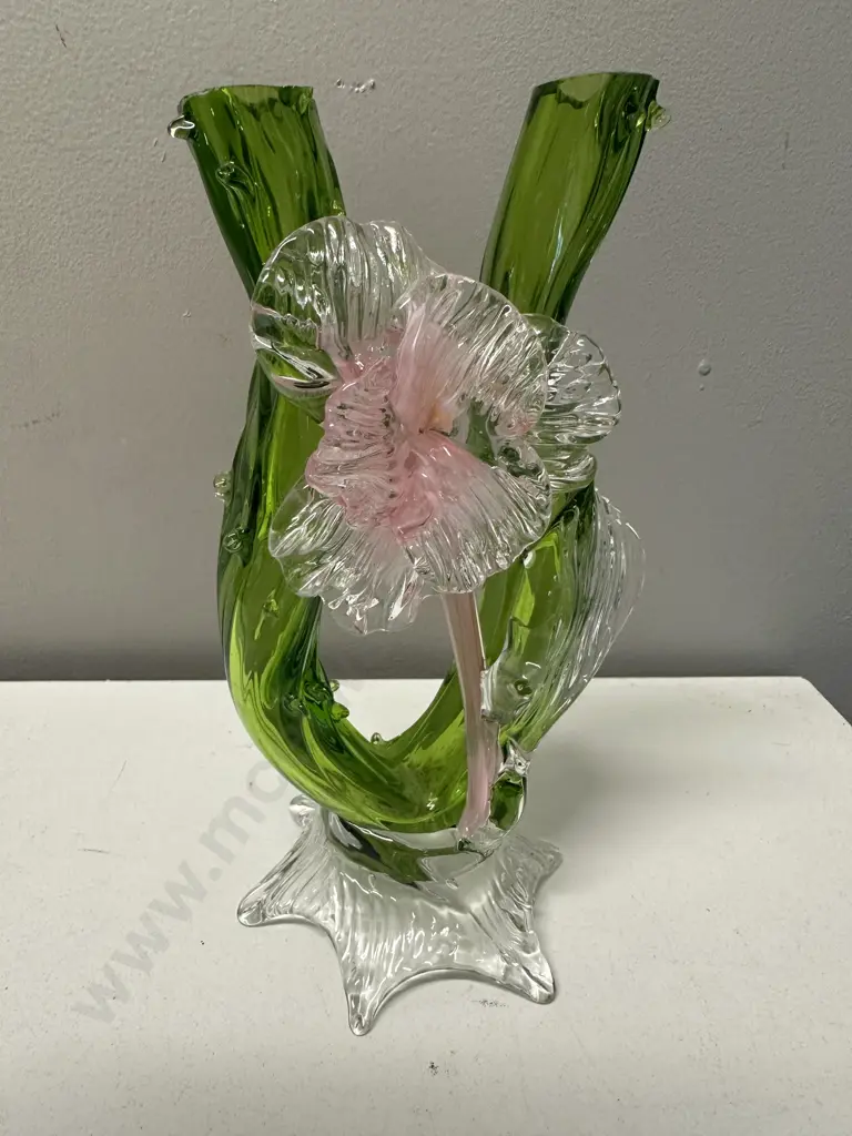 Mid Century Sommerso Murano ? Glass Bud Vase With Pink & Green Colour Scheme H19cm. Image 1++