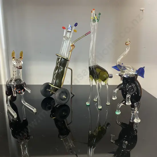 Vintage Handblown Murano Glass Animal Figurines & Golfbag