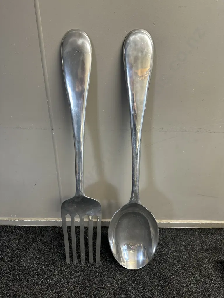 Large Scale Wall Sculpture Of Fork & Spoon H119cm. Image 1++