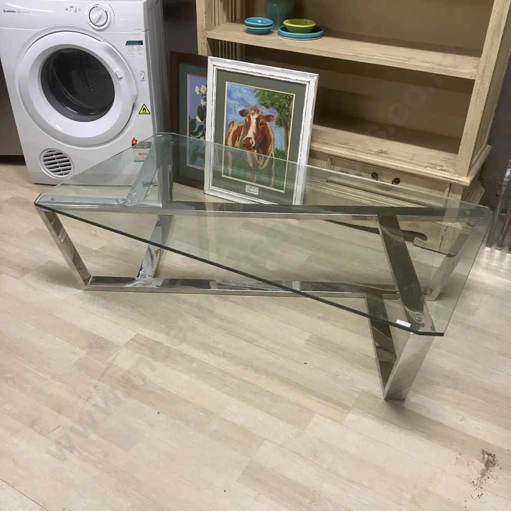 Polished Chrome Glass Topped Coffee Table. H34.5 W130 D70cm Image 1++