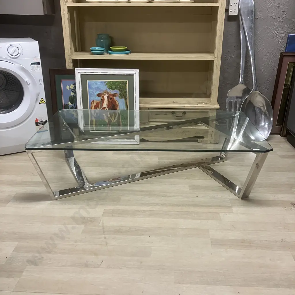Polished Chrome Glass Topped Coffee Table. H34.5 W130 D70cm Image 1++