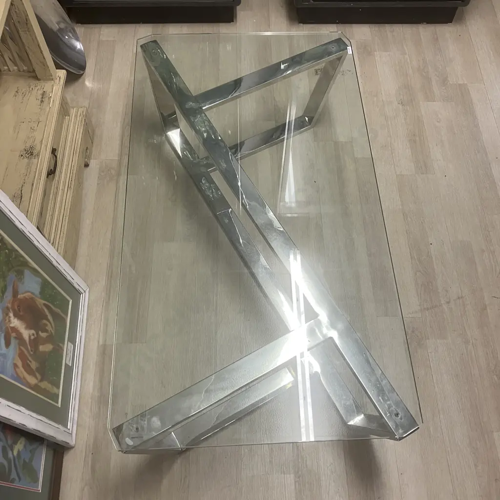 Polished Chrome Glass Topped Coffee Table. H34.5 W130 D70cm Image 1++