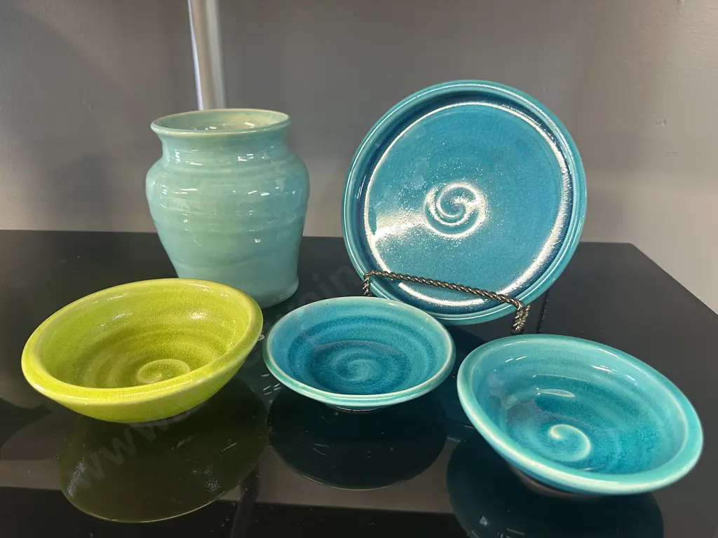 Assorted Tony Sly Pottery Dishes & Signed Pottery Vase Image 1++