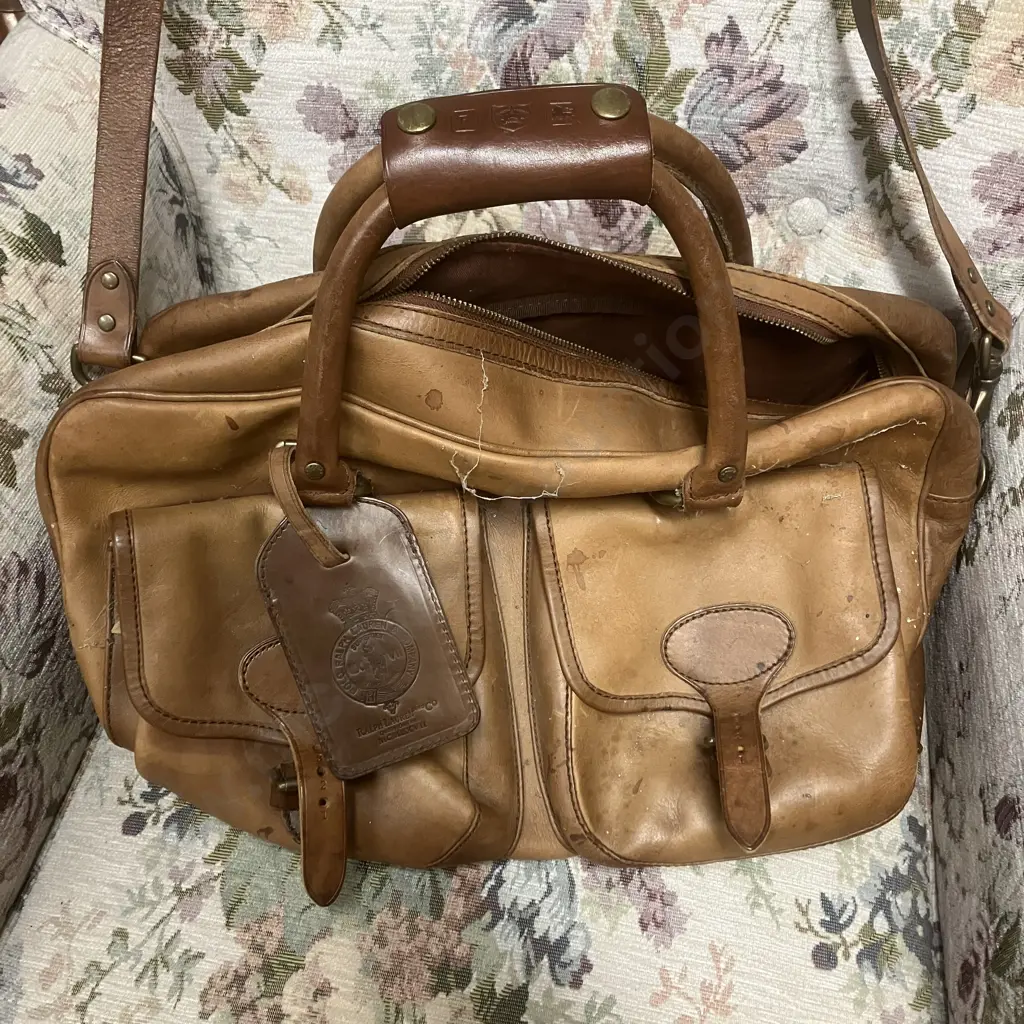 Vintage Polo Ralph Lauren Mens Brown Leather Satchel Messenger Bag Image 1++