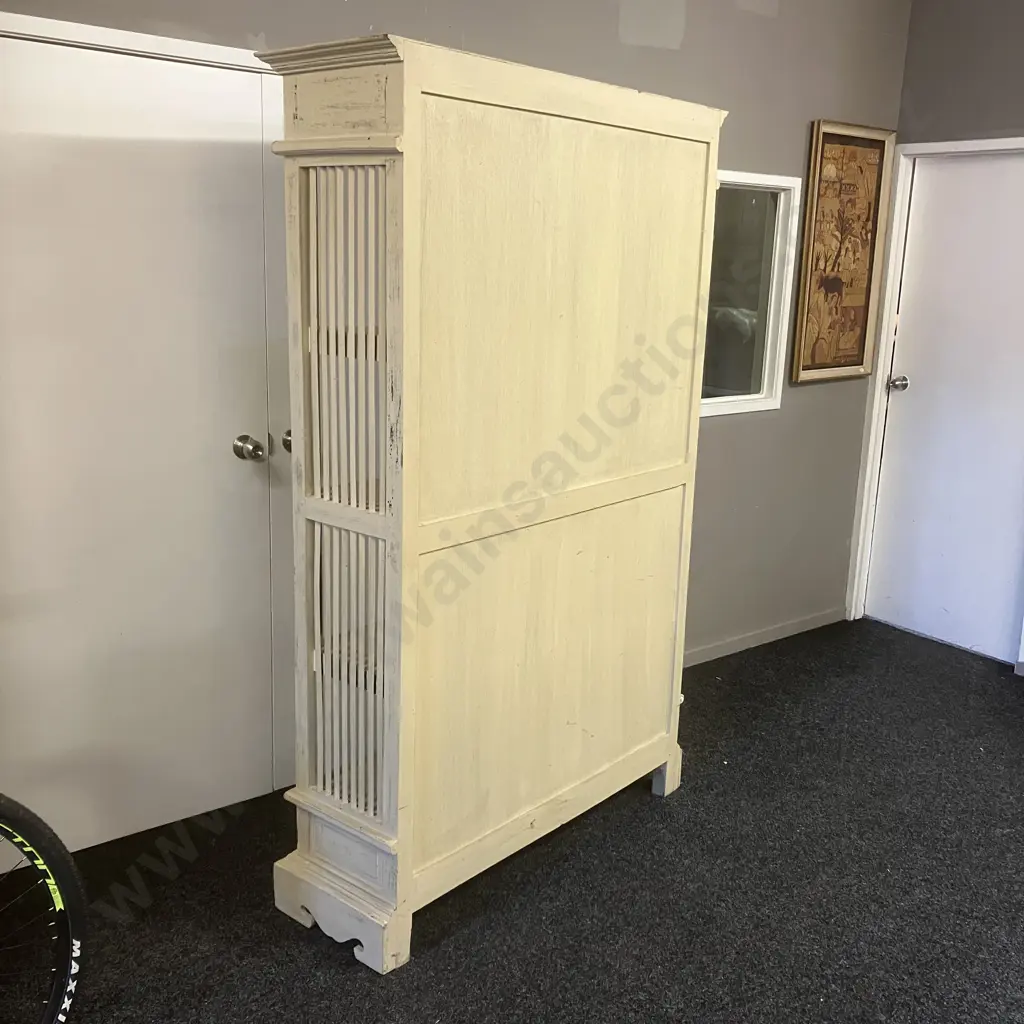 French Provincial Style Cream Painted Bookcase, 3 Fixed Shelves, 2 Drawers In The Base. H196 W124 D39cm Image 1++