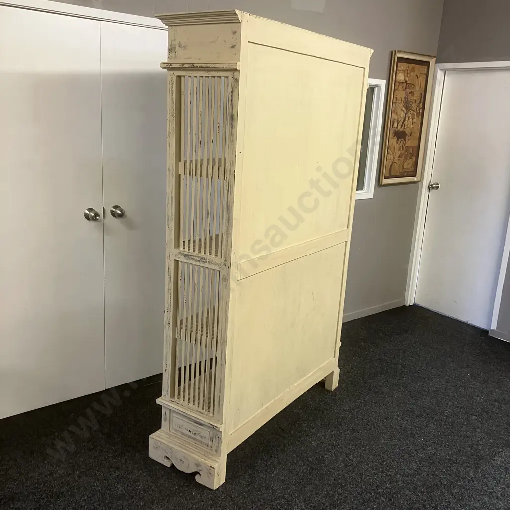 French Provincial Style Cream Painted Bookcase, 3 Fixed Shelves, 2 Drawers In The Base. H196 W124 D39cm Image 1++