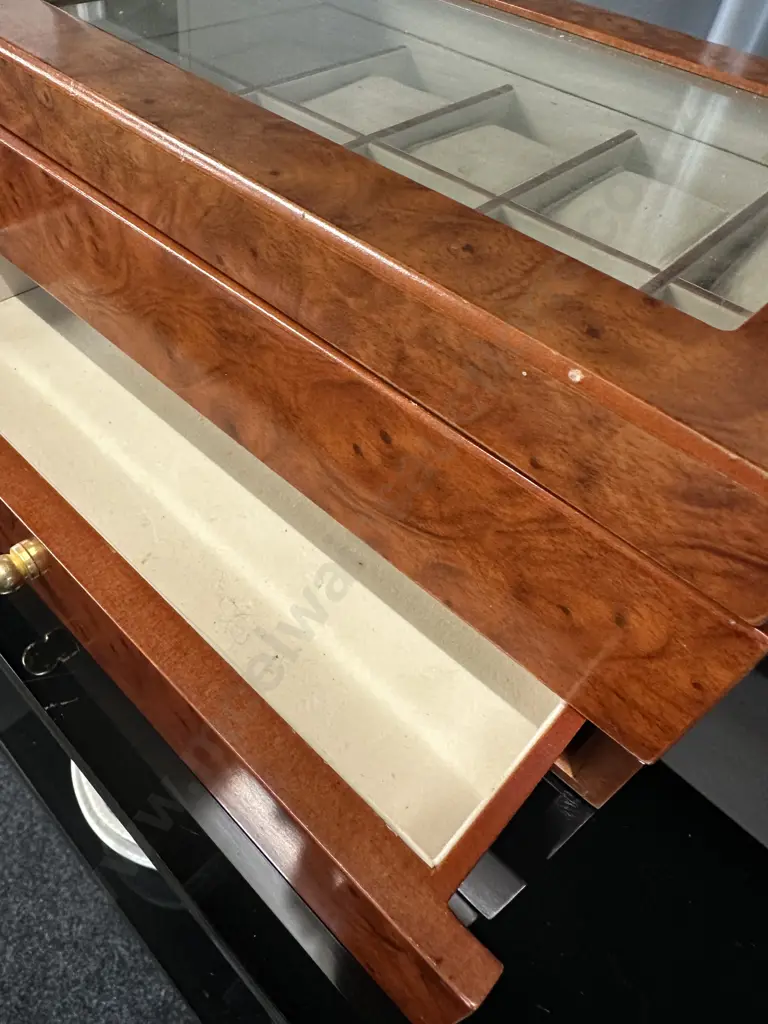 Walnut Look Ten Watch Display Case H12,W30,D20cm.  Image 1++
