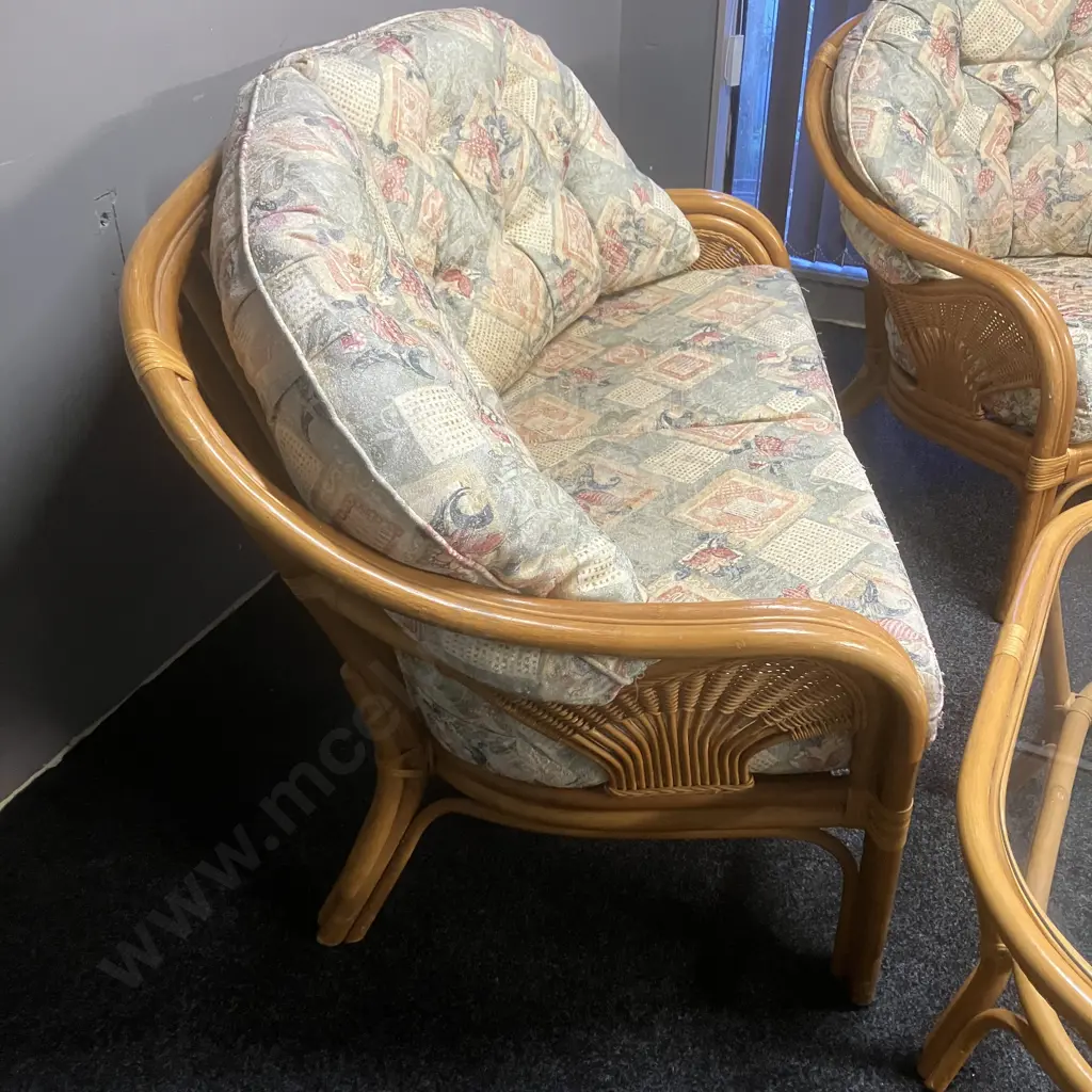 Rattan Two Seater Sofa With 2 Chairs & Glass Topped Coffee Table Image 1++