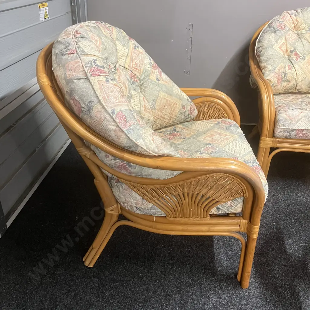 Rattan Two Seater Sofa With 2 Chairs & Glass Topped Coffee Table Image 1++