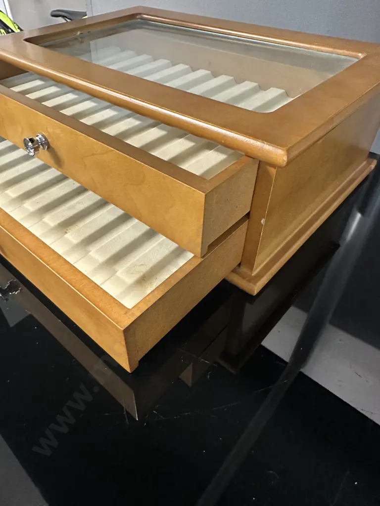 Rimu Look Jewellery Box Two Drawer H10,W30,D20cm. Image 1++