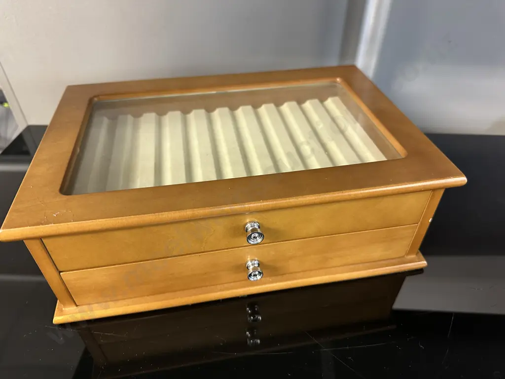 Rimu Look Jewellery Box Two Drawer H10,W30,D20cm. Image 1++
