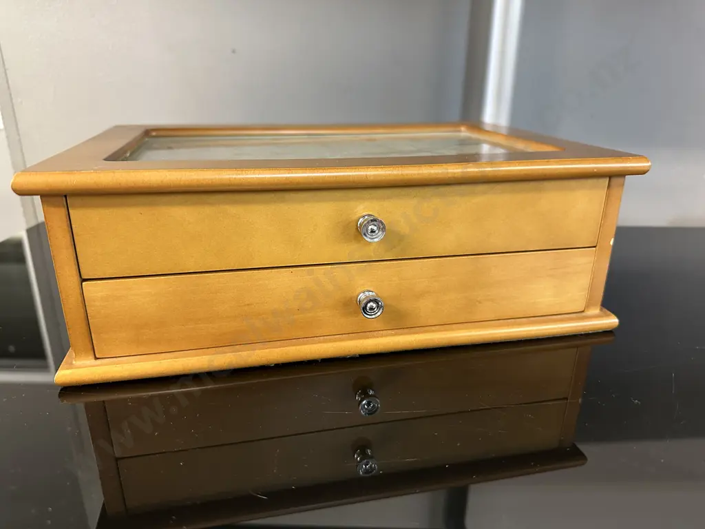 Rimu Look Jewellery Box Two Drawer H10,W30,D20cm. Image 1++