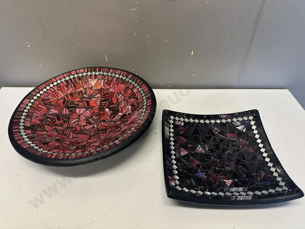 Decorative Mosaic Round Bowl (af) & Square Dish Image 1++