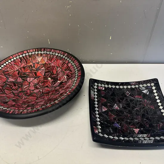 Decorative Mosaic Round Bowl (af) & Square Dish