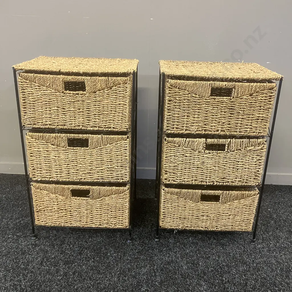 Pair of Seagrass 3 Drawer Storage Units. H62.5 W38 D30cm Image 1++