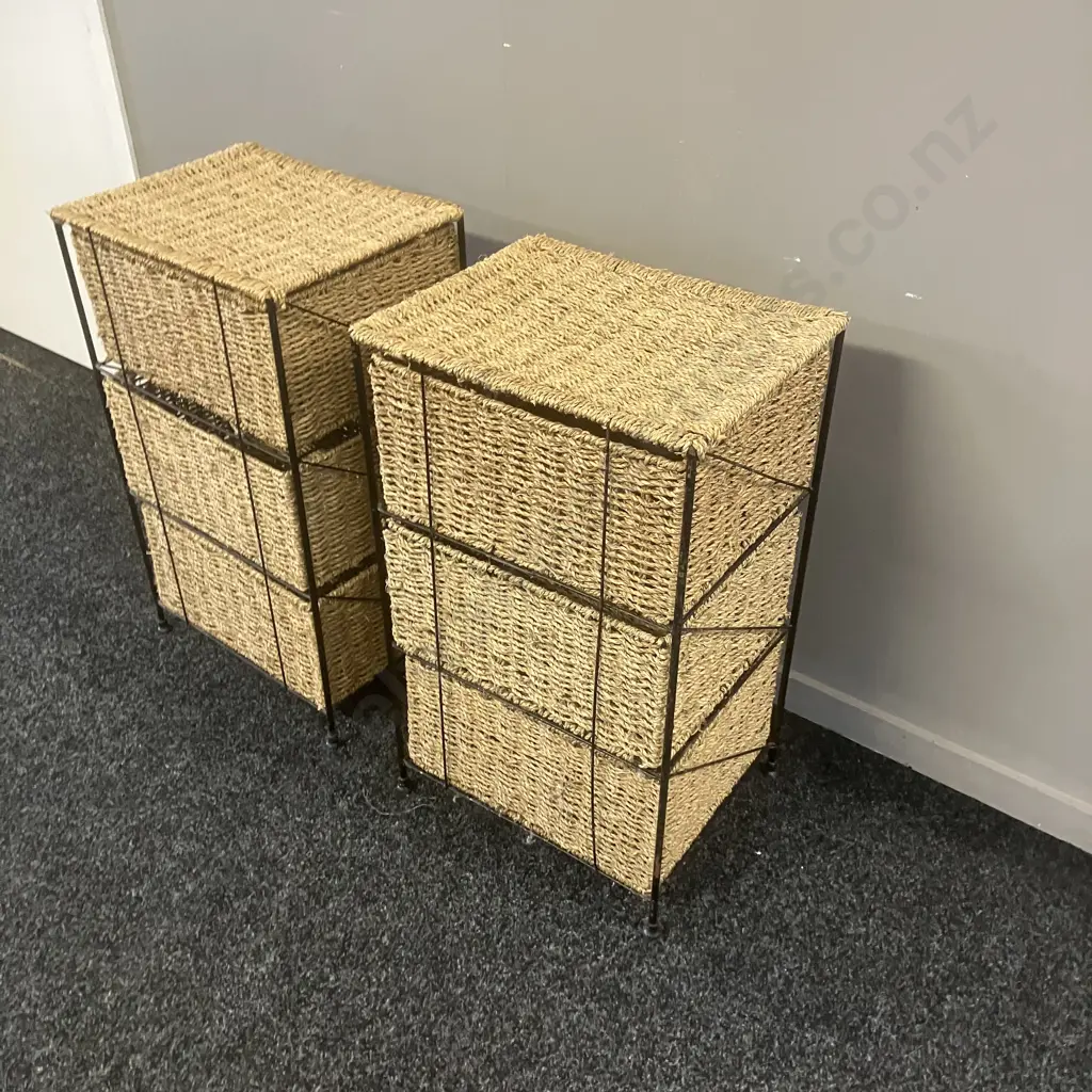 Pair of Seagrass 3 Drawer Storage Units. H62.5 W38 D30cm Image 1++