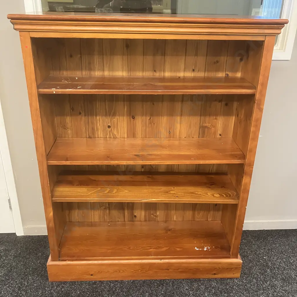 Pine 3 Shelf  Bookcase, Tongue & Groove Back. H120 W95 D32cm Image 1++