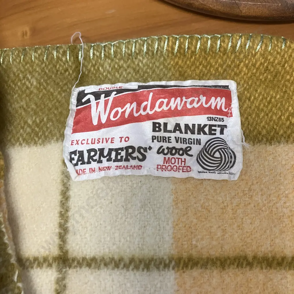 Vintage Orange & Green 100% Wool Wondawarm Double Blanket - Farmers Trading Co Image 1++