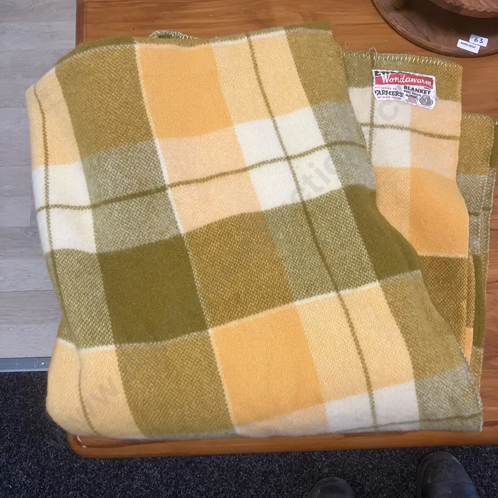 Vintage Orange & Green 100% Wool Wondawarm Double Blanket - Farmers Trading Co Image 1++