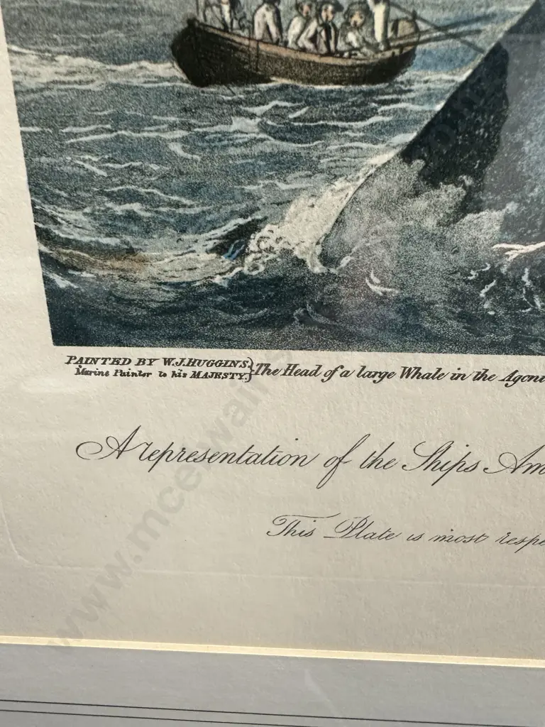 Magnificent Large Framed South Sea Whale Fishery Reproduction Print WJ Huggins Marine Painter To Her Majesty 86x98cm. Image 1++