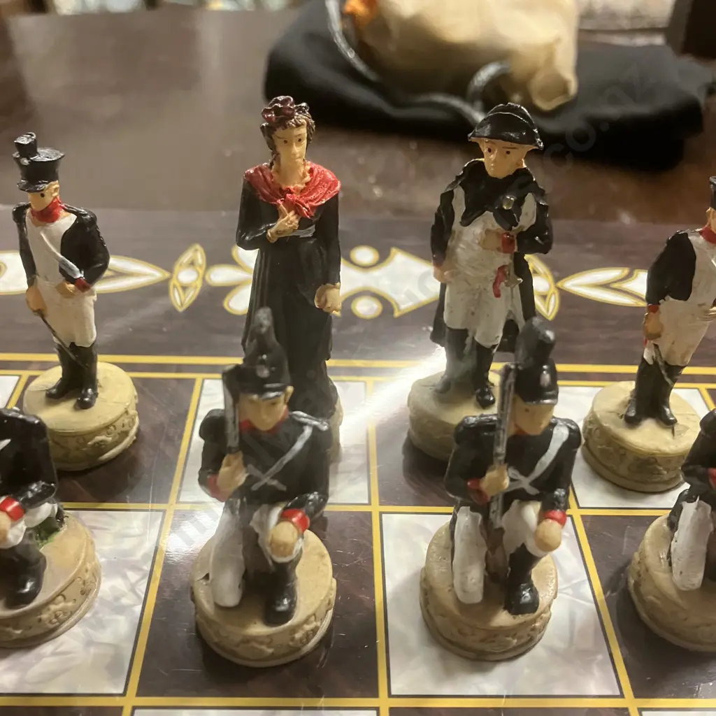 Napoleon vs Russians Hand-Painted Resin Chess Set & Backgammon Game, Folding Game Boards Case Image 1++