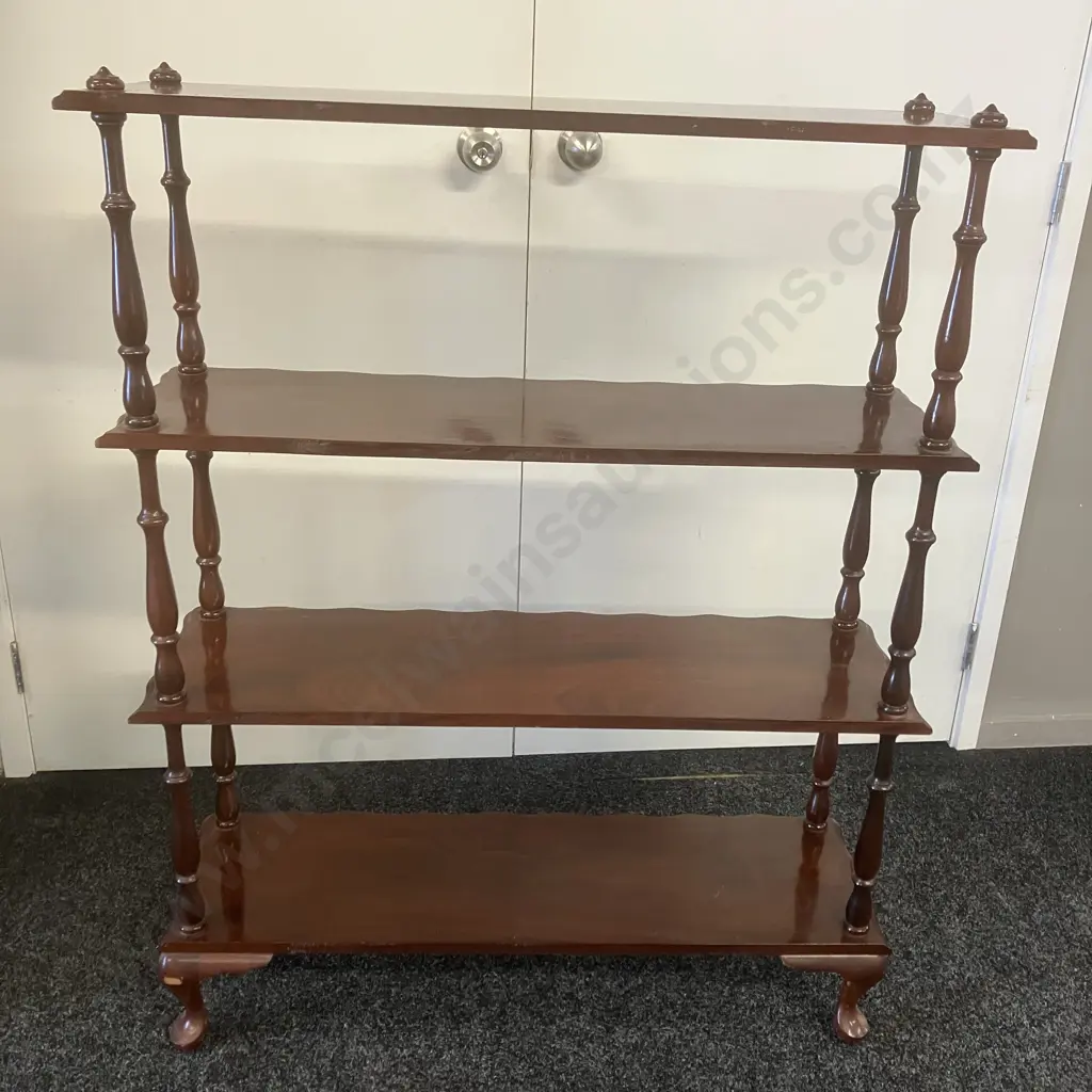 Mahogany Queen Anne Style 4 Tier Shelf, Scalloped Edge, Cabriole Legs. H117 W 51.5 D28cm Image 1++