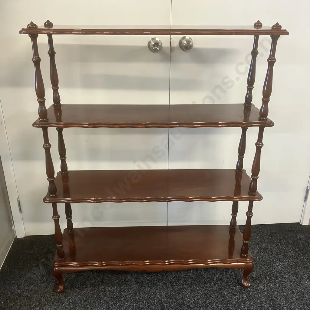 Mahogany Queen Anne Style 4 Tier Shelf, Scalloped Edge, Cabriole Legs. H117 W 51.5 D28cm Image 1++