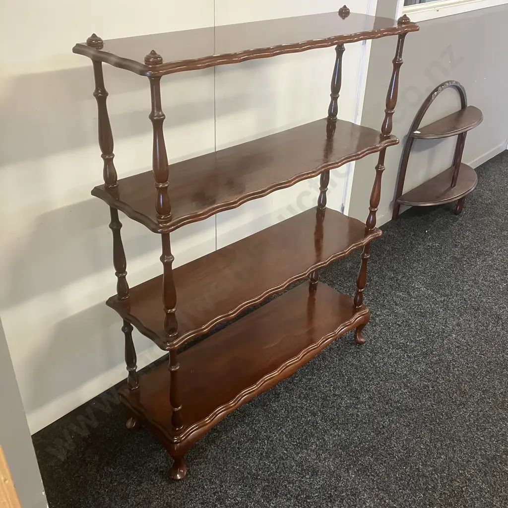 Mahogany Queen Anne Style 4 Tier Shelf, Scalloped Edge, Cabriole Legs. H117 W 51.5 D28cm Image 1++