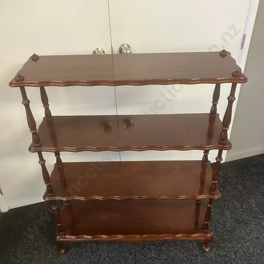 Mahogany Queen Anne Style 4 Tier Shelf, Scalloped Edge, Cabriole Legs. H117 W 51.5 D28cm Image 1++