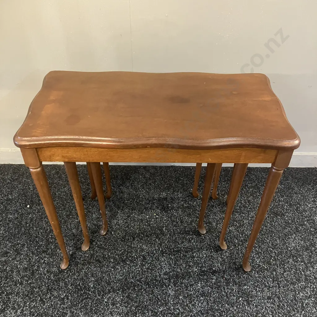 Mahogany Nest Of Three Tables, Fine Cabriole Legs. H45 W53 D28.5cm Image 1++