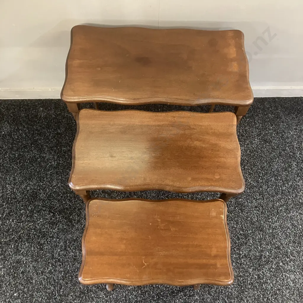 Mahogany Nest Of Three Tables, Fine Cabriole Legs. H45 W53 D28.5cm Image 1++